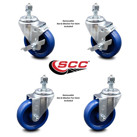 Service Caster 4 Inch Solid Polyurethane Wheel Swivel 1/2 Inch Threaded Stem Caster Brakes, 2PK SCC-TS20S414-SPUS-121315-2-TLB-2